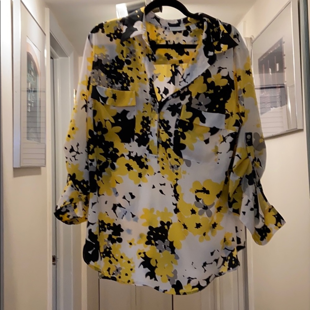 New York & Company Yellow,Black and White Blouse